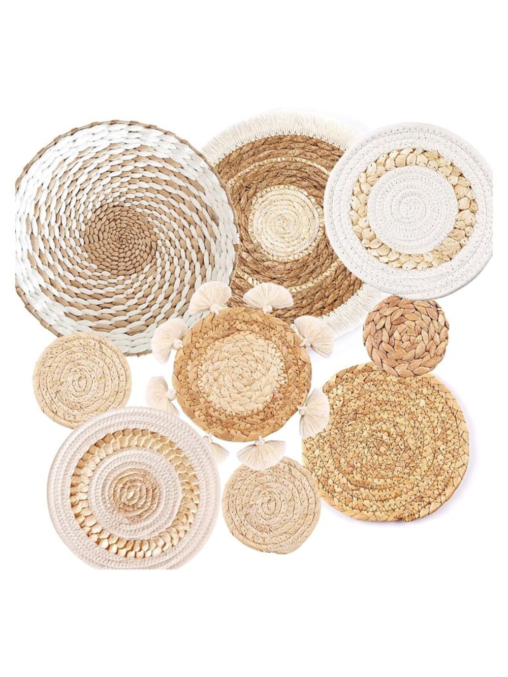 Boho Wall Basket Set 9 Handmade Seagrass Rattan Wicker Round Wall Decor